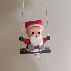 Santa Claus Ornament, Chippy Wooden Christmas Ornament, Santa on Swing